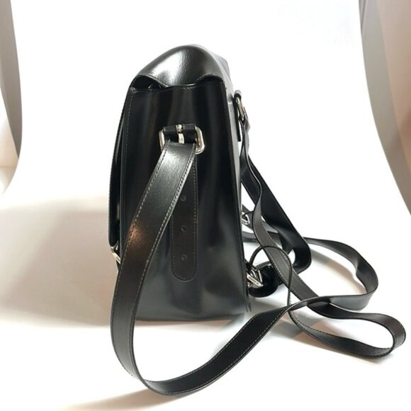 Jil Sander Navy AW/12 Black Leather Convertible Buckled-Flap Backpack